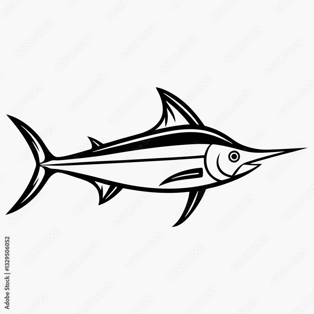 Obraz premium Marlin Fish vector silhouette, isolated white background