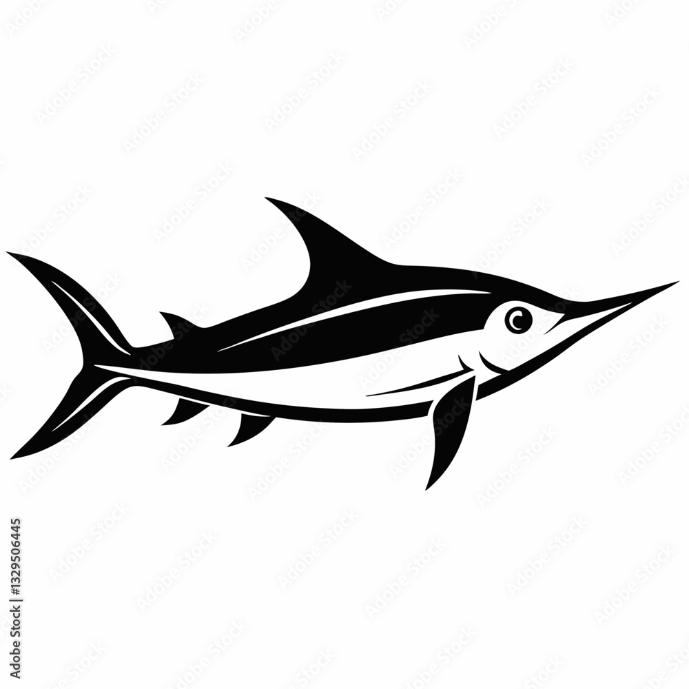 Obraz premium Marlin Fish vector silhouette, isolated white background
