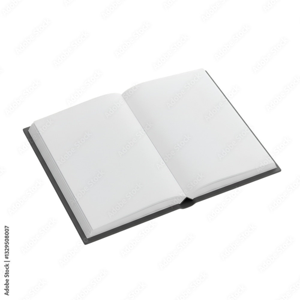 Open blank book with clean white pages on a transparent background for graphic design projects and presentations Open blank book with clean white pages on a transparent background for graphic design projects and presentations