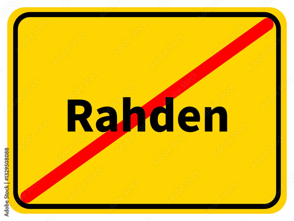 Illustration eines Stadtausgangsschildes von Rahden, einer Gemeinde des Kreises Minden-Lübbecke Illustration eines Stadtausgangsschildes von Rahden, einer Gemeinde des Kreises Minden-Lübbecke