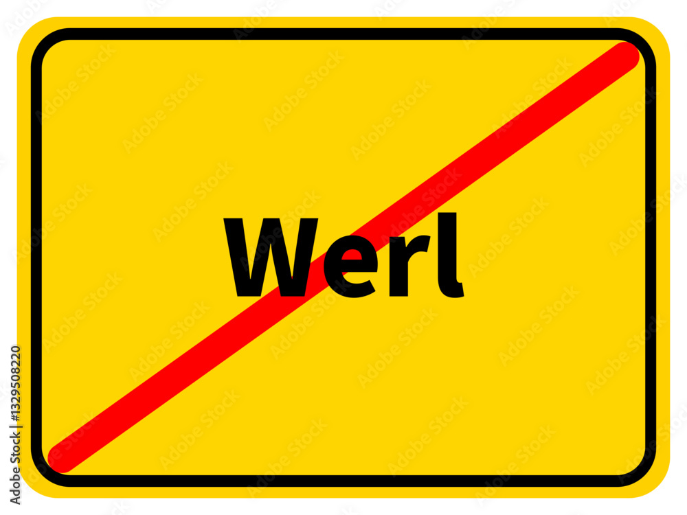 Illustration eines Stadtausgangsschildes von Werl, einer Gemeinde des Kreises Soest Illustration eines Stadtausgangsschildes von Werl, einer Gemeinde des Kreises Soest