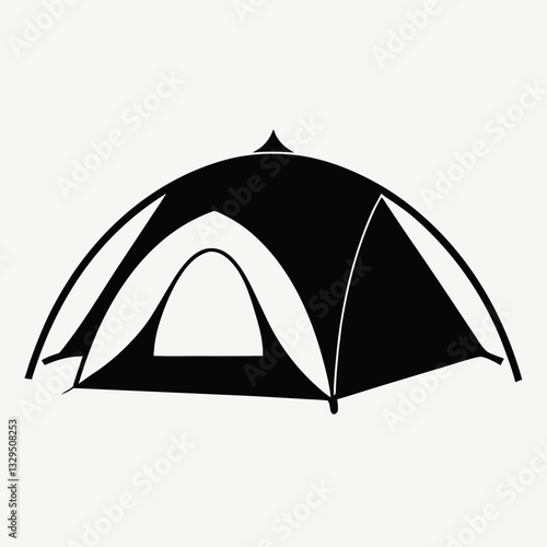 A minimalistic, black and white illustration of a tent vector silhouette