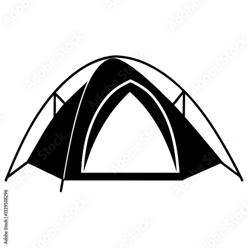 A minimalistic, black and white illustration of a tent vector silhouette