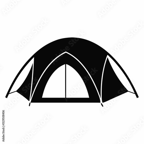 A minimalistic, black and white illustration of a tent vector silhouette