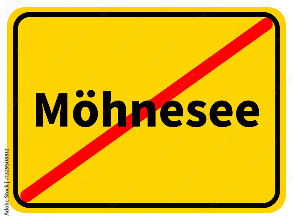 Illustration eines Stadtausgangsschildes von Möhnesee, einer Gemeinde des Kreises Soest Illustration eines Stadtausgangsschildes von Möhnesee, einer Gemeinde des Kreises Soest