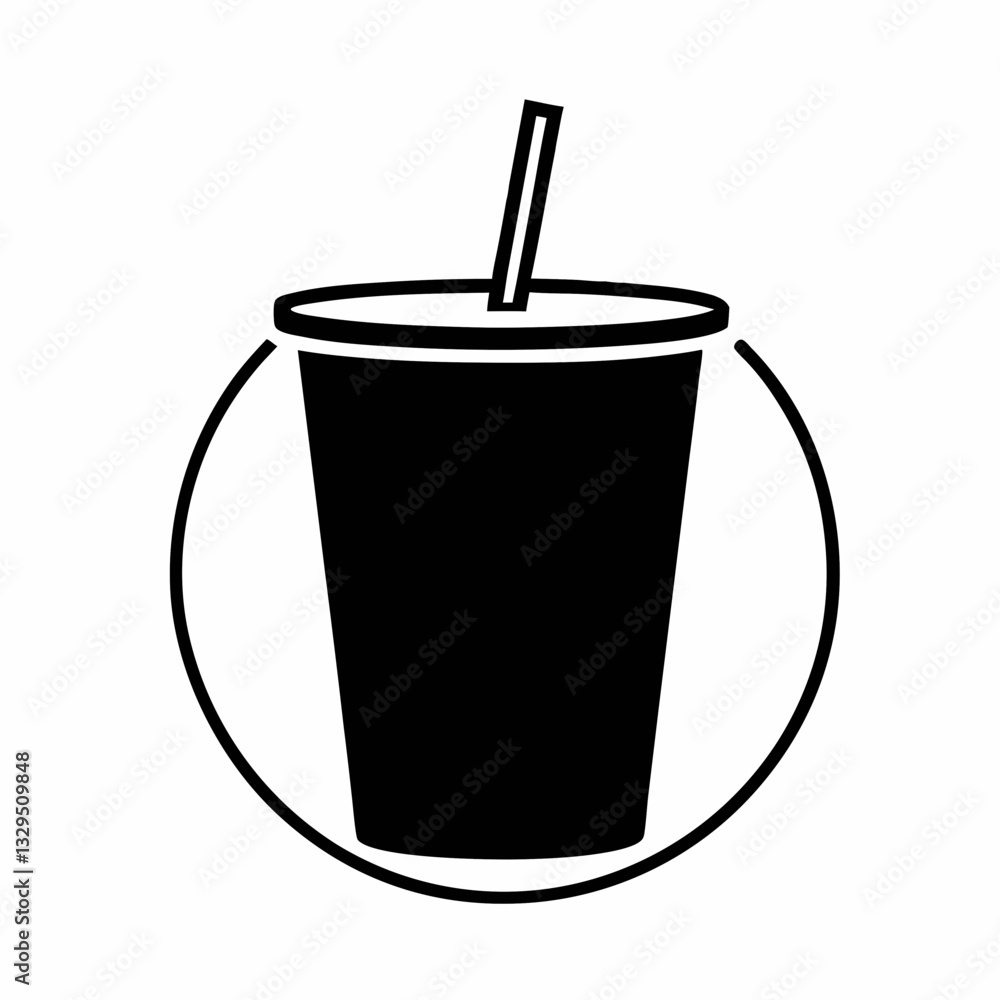 A minimalistic, line-art illustration featuring a cup with a straw A minimalistic, line-art illustration featuring a cup with a straw