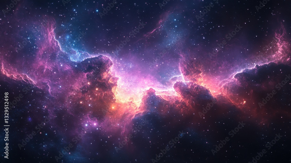 Fototapeta premium Cosmic Nebula Glowing interstellar clouds, starscape background, space exploration, astronomy