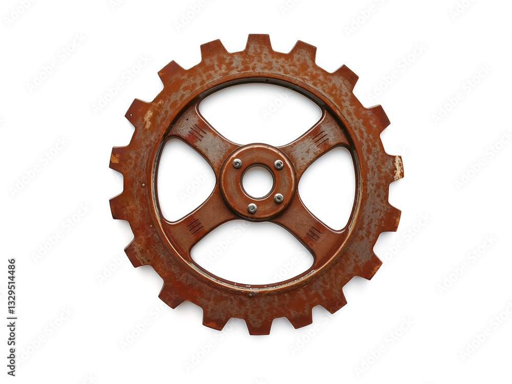 Rusty metal gear with a circular shape, isolated on a white background. Generative AI Rusty metal gear with a circular shape, isolated on a white background. Generative AI