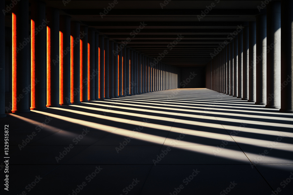 long corridor with concrete columns creates striking abstract interior. interplay of light and shadow enhances architectural beauty, evoking sense of depth and perspective long corridor with concrete columns creates striking abstract interior. interplay of light and shadow enhances architectural beauty, evoking sense of depth and perspective