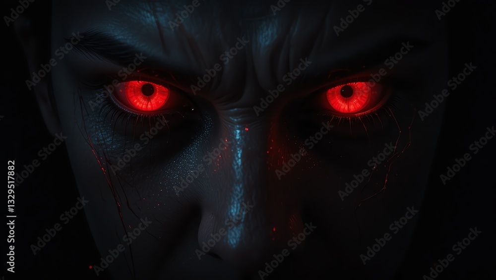 A dramatic portrayal of intense emotions with piercing red eyes symbolizing power and passion in a dark atmosphere. A dramatic portrayal of intense emotions with piercing red eyes symbolizing power and passion in a dark atmosphere.