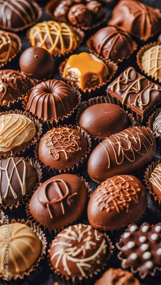 Luxurious assortment of chocolates for confectionery lovers. Luxurious assortment of chocolates for confectionery lovers.