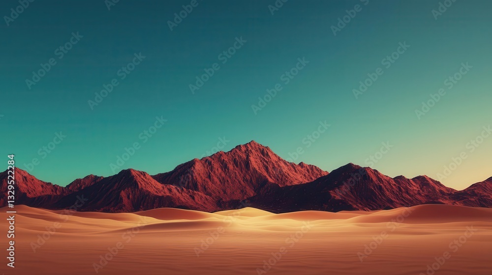 Naklejka premium Desert landscape with distant mountain range and dunes in foreground, green screen