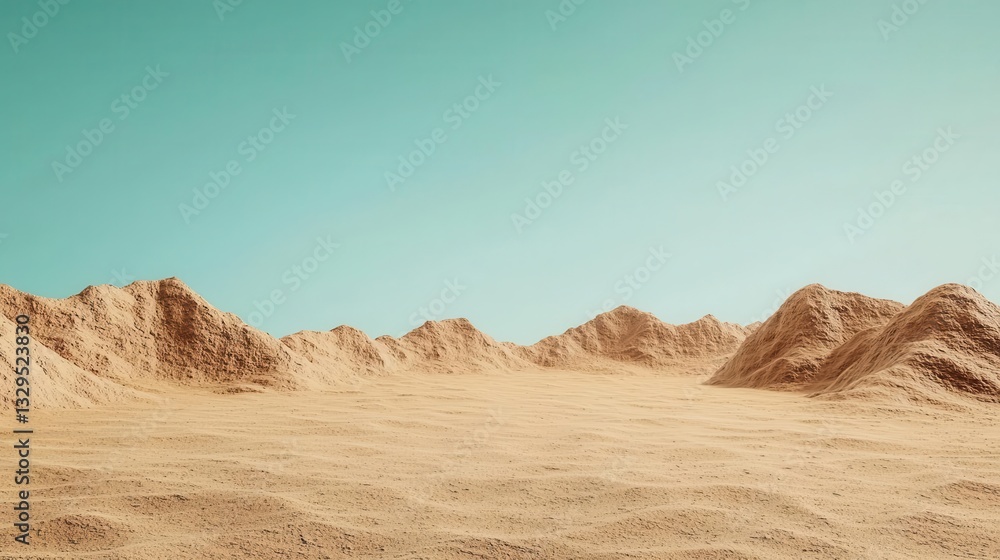 Fototapeta premium Endless desert horizon with rolling dunes under a clear sky, green screen isolation
