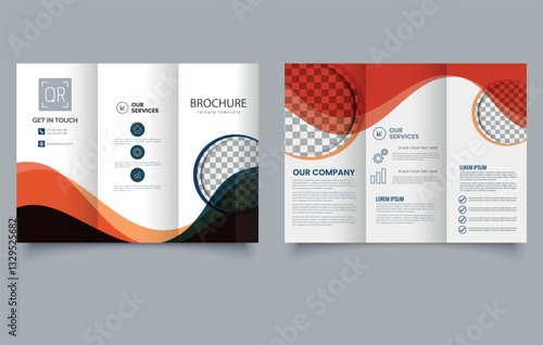 Modern Business Trifold Brochure. Design Template . Corporate Flyer Layout. Professional Company Brochure Mockup. Vector img.