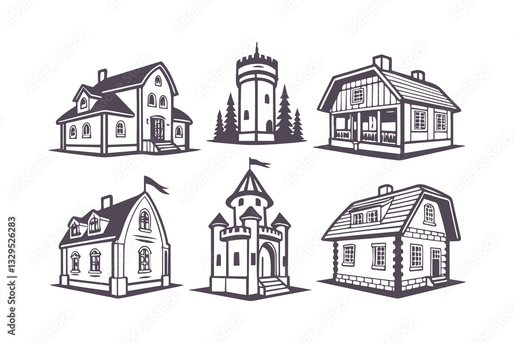 Fototapeta premium Modern Cityscape Silhouette Set Vector Clipart Collection