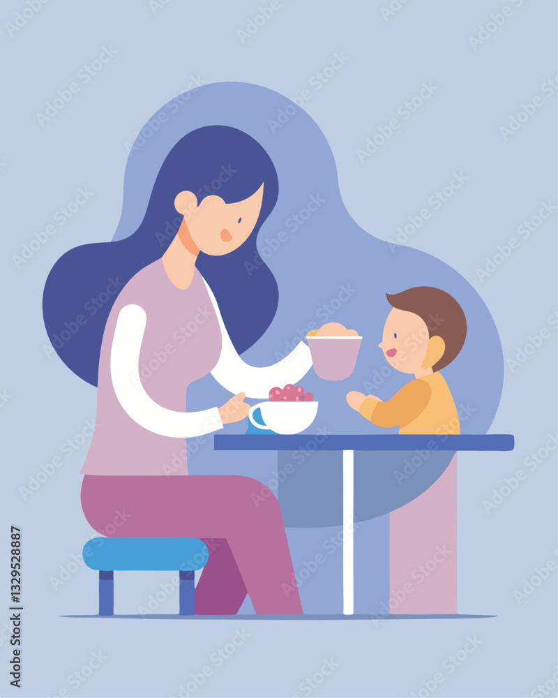 Tender Motherly Love: A Heartwarming Mother's Day Illustration of a Mother Feeding Her Baby Joy Care Tender Motherly Love: A Heartwarming Mother's Day Illustration of a Mother Feeding Her Baby Joy Care