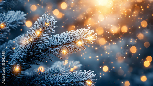 Wallpaper Mural Frosted Christmas tree branches with warm lights Torontodigital.ca