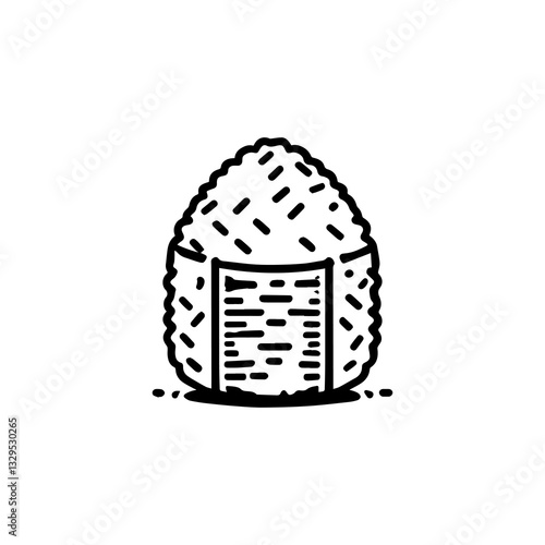 Hand-drawn vector onigiri logo with traditional Japanese food elements. Culinary design concept