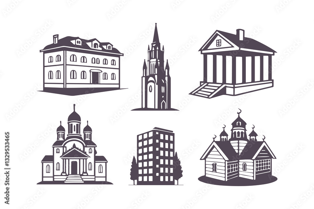 Building Skyline Silhouette Set Vector Clipart Isolated Illustration Building Skyline Silhouette Set Vector Clipart Isolated Illustration