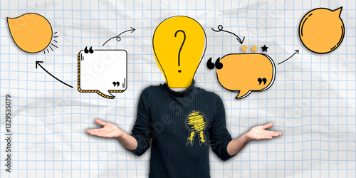 A person with a lightbulb head, questioning and seeking feedback.
