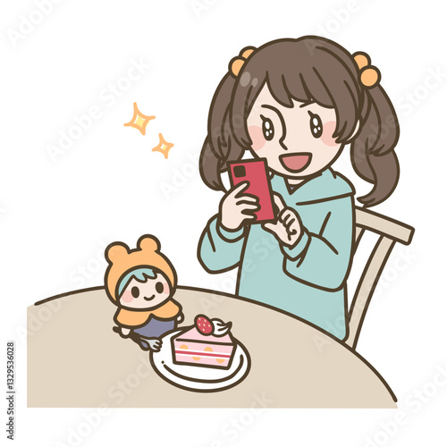 推しのぬい活をする女の子のイラスト