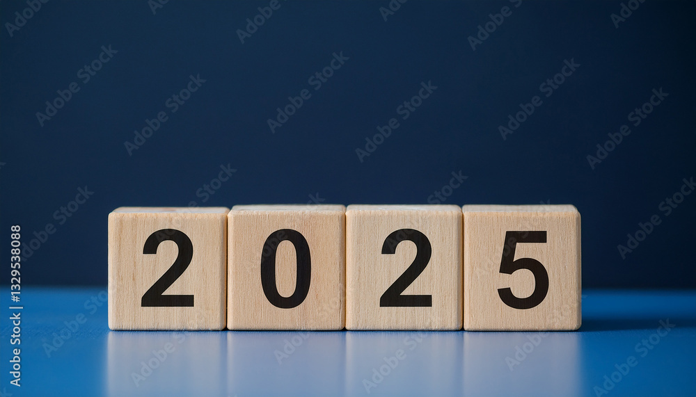 Number 2025 on wooden cubes. New Year. Number 2025 on wooden cubes. New Year.