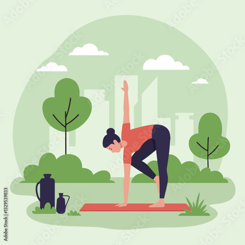 Woman Doing Yoga Pose Outdoors on Mat in Tranquil Park Setting