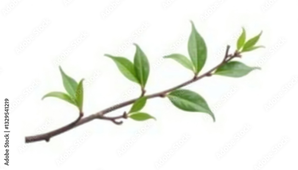 Single slender branch with intricate leaves and delicate stems isolated on white background, natural forms, long branch, branch structures Single slender branch with intricate leaves and delicate stems isolated on white background, natural forms, long branch, branch structures