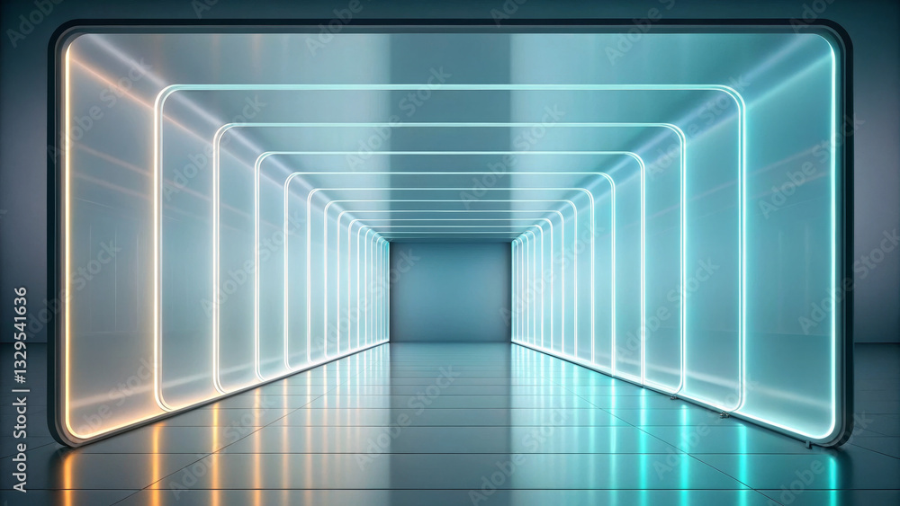 Futuristic empty corridor with illuminated glass walls Futuristic empty corridor with illuminated glass walls