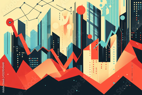 A flat illustration of an economic forecast