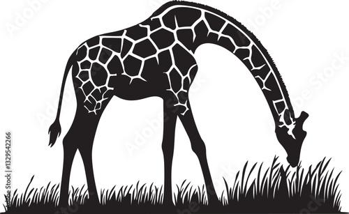 giraffe animal eating grass silhouette design vector art illustration