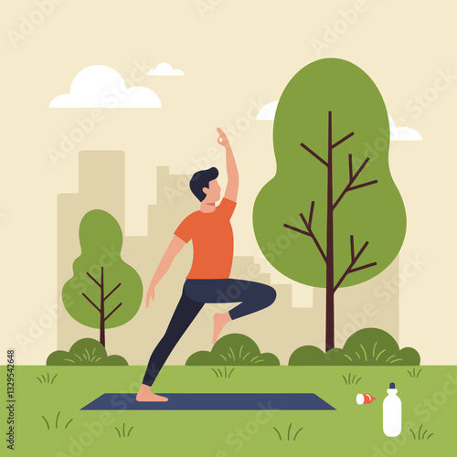 Person Practicing Yoga Outdoors on Mat in Park Setting Calmly