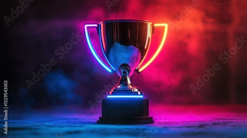 Wallpaper Mural Futuristic trophy gleaming under a vibrant display of neon lights symbolizing success and achievement Torontodigital.ca