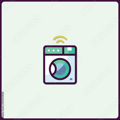 Minimalist Washing Machine Vector Icon with Wireless Connection Symbol