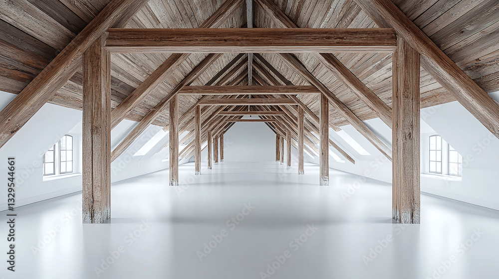 Vacant attic space with white epoxy floor Vacant attic space with white epoxy floor