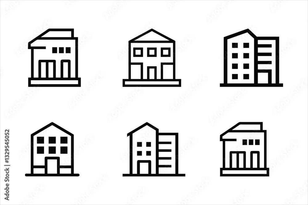 Set of building, home vector icon illustration on white background. Set of building, home vector icon illustration on white background.
