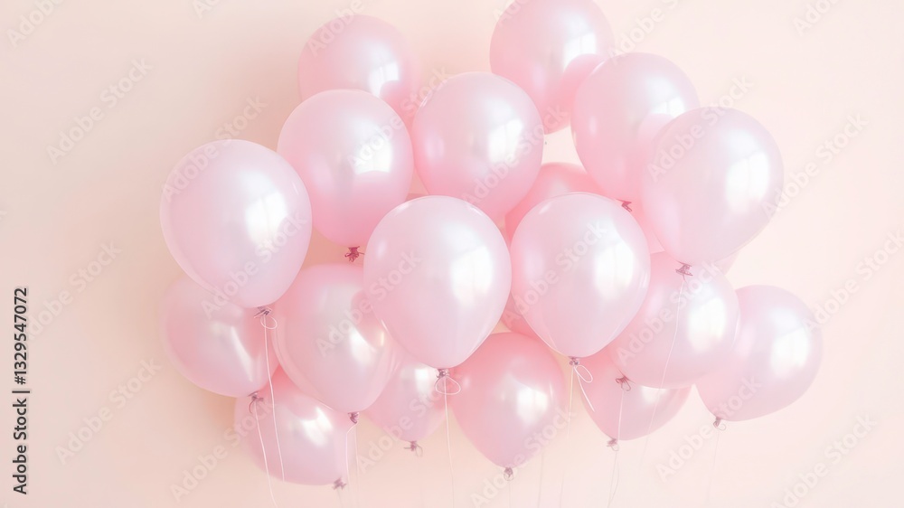 Light Pink Balloons with Shiny Metallic Finish Against a Soft Pastel Background Light Pink Balloons with Shiny Metallic Finish Against a Soft Pastel Background
