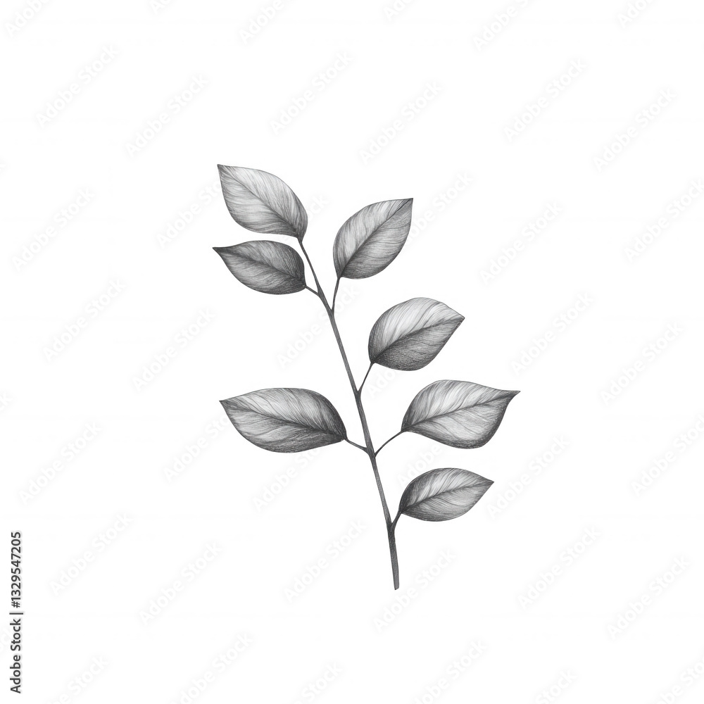 Obraz premium Botanical illustration of a delicate leaf branch on a white background.