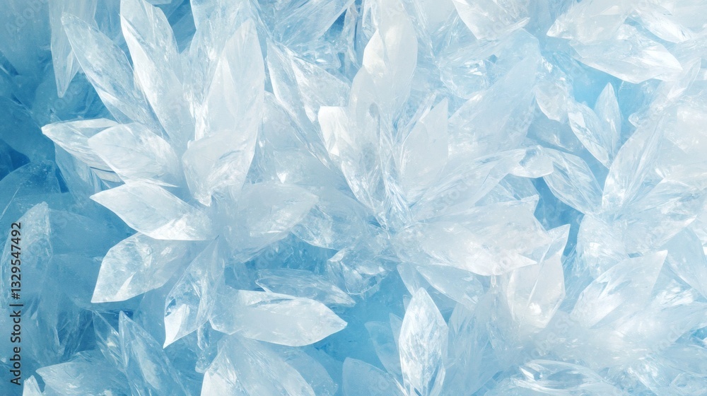 Clear crystalline structures form an ice-like landscape in soft blue tones creating a serene atmosphere Clear crystalline structures form an ice-like landscape in soft blue tones creating a serene atmosphere