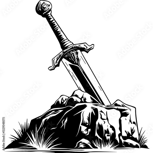 Excalibur Sword in Stone Illustration