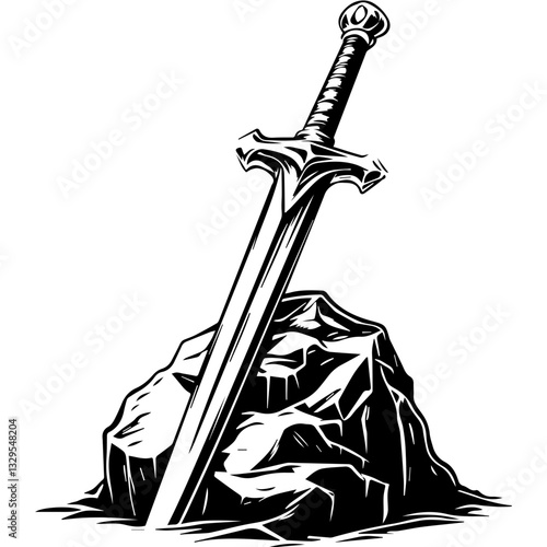 Excalibur Sword in Stone Illustration