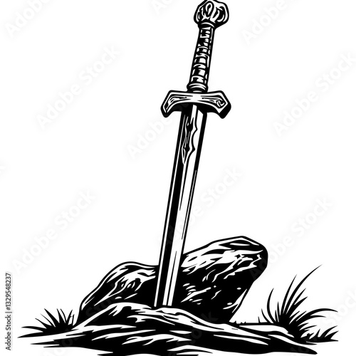 Excalibur Sword in Stone Illustration