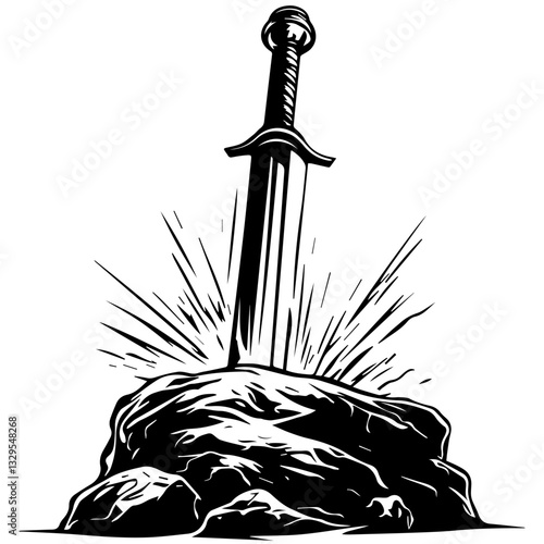 Excalibur Sword in Stone Illustration