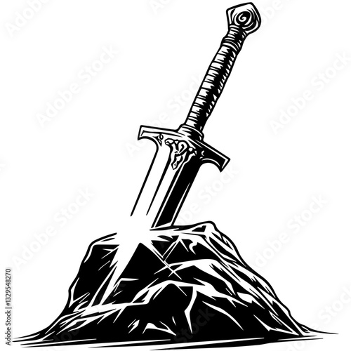 Excalibur Sword in Stone Illustration