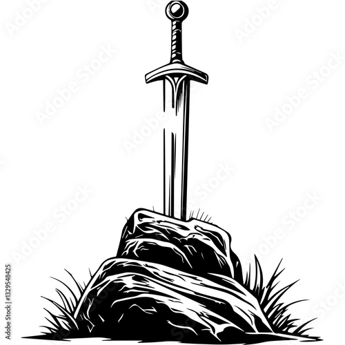 Excalibur Sword in Stone Illustration