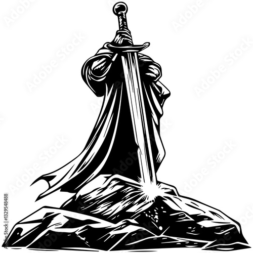 Excalibur Sword in Stone Illustration