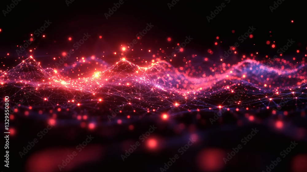 Fototapeta premium Ondas luminosas digitales en un paisaje abstracto de datos