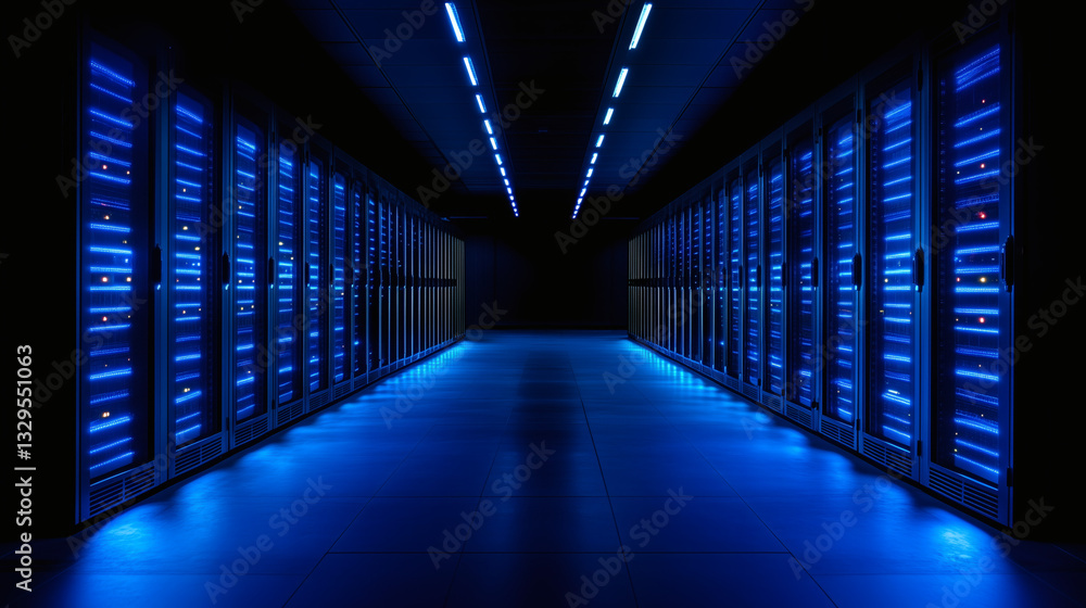 Fototapeta premium Centro de datos con servidores iluminados en un ambiente tecnológico