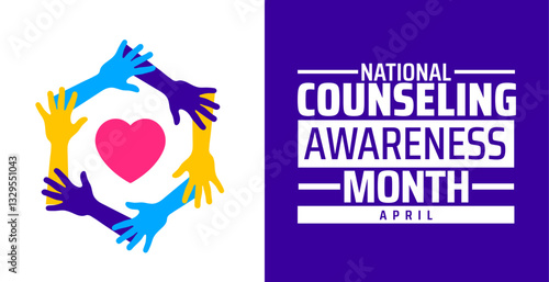National Counseling Awareness Month background banner or poster design template. observed every year in  April. Holiday concept. Use to any Template, card, poster, placard, template.