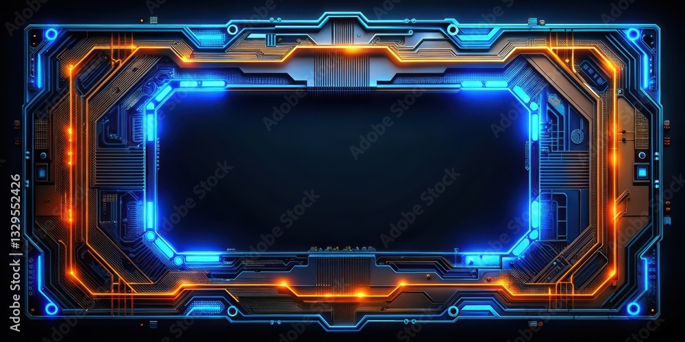 futuristic glowing blue and orange tech frame on black background futuristic glowing blue and orange tech frame on black background